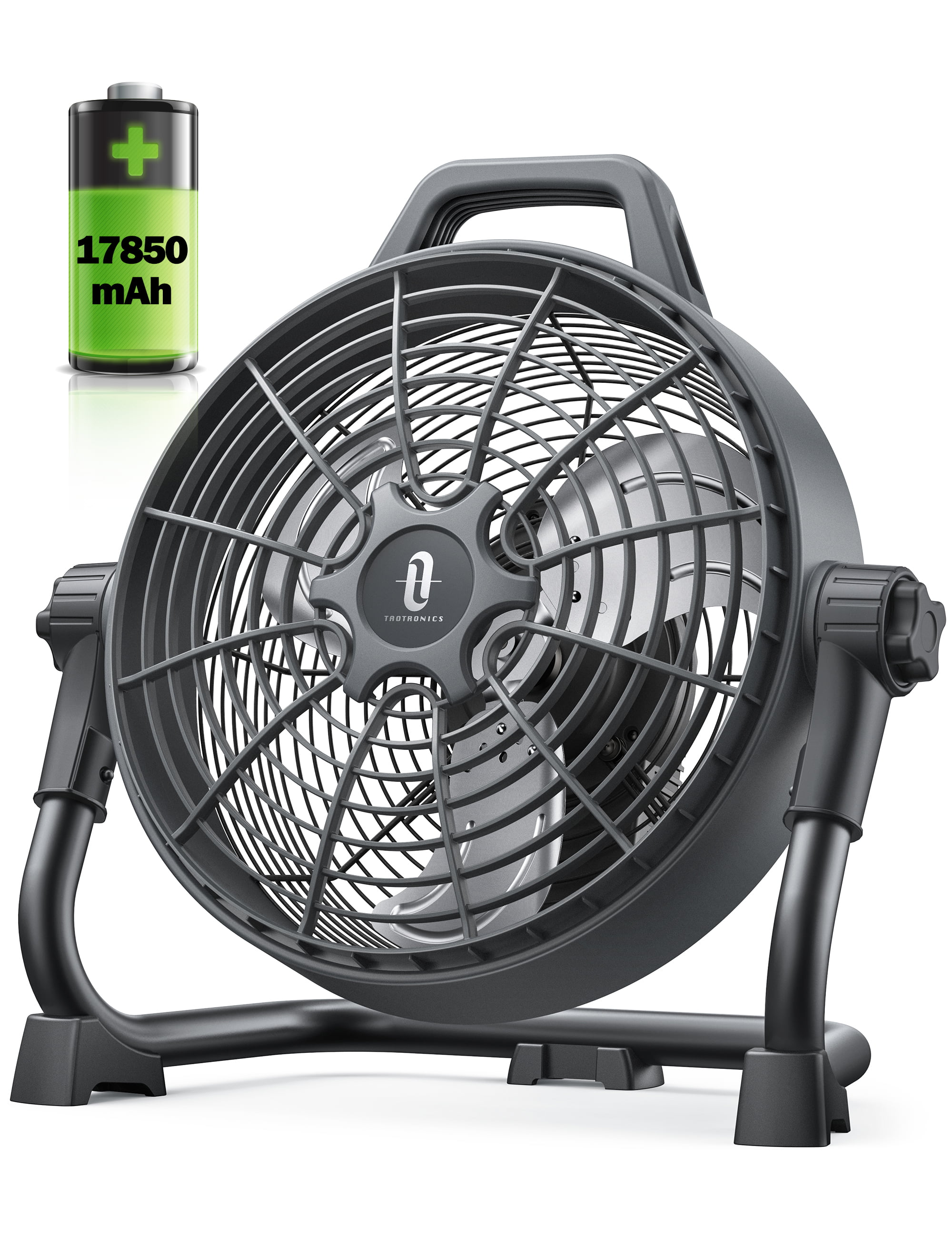 TaoTronics Rechargeable Floor Fan, 17850 mAh Battery Outdoor Portable Fab, 1700 CFM Airflow, Stepless Speed Control, 220° Adjustable Head, IPX4 Waterproof