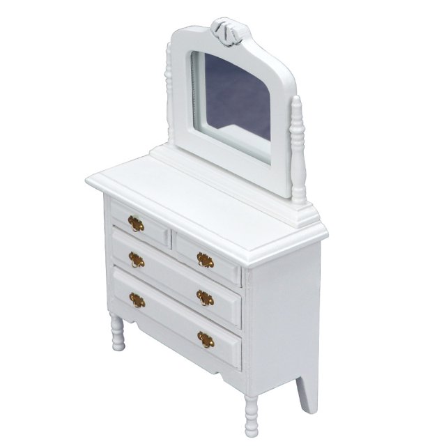 Miniatura en miniatura blanca con espejo a escala 1:12 de Dollhouse Vanity
