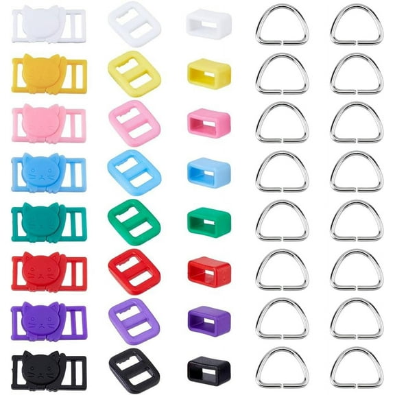 1 Box 64Pcs 25 Style Rectangle Shape Plastic Buckle Clasps 304 Stainless Steel D Rings Plastic Belt Keeper Loop Buckle For Doll Webbing Strapping Bags Garment