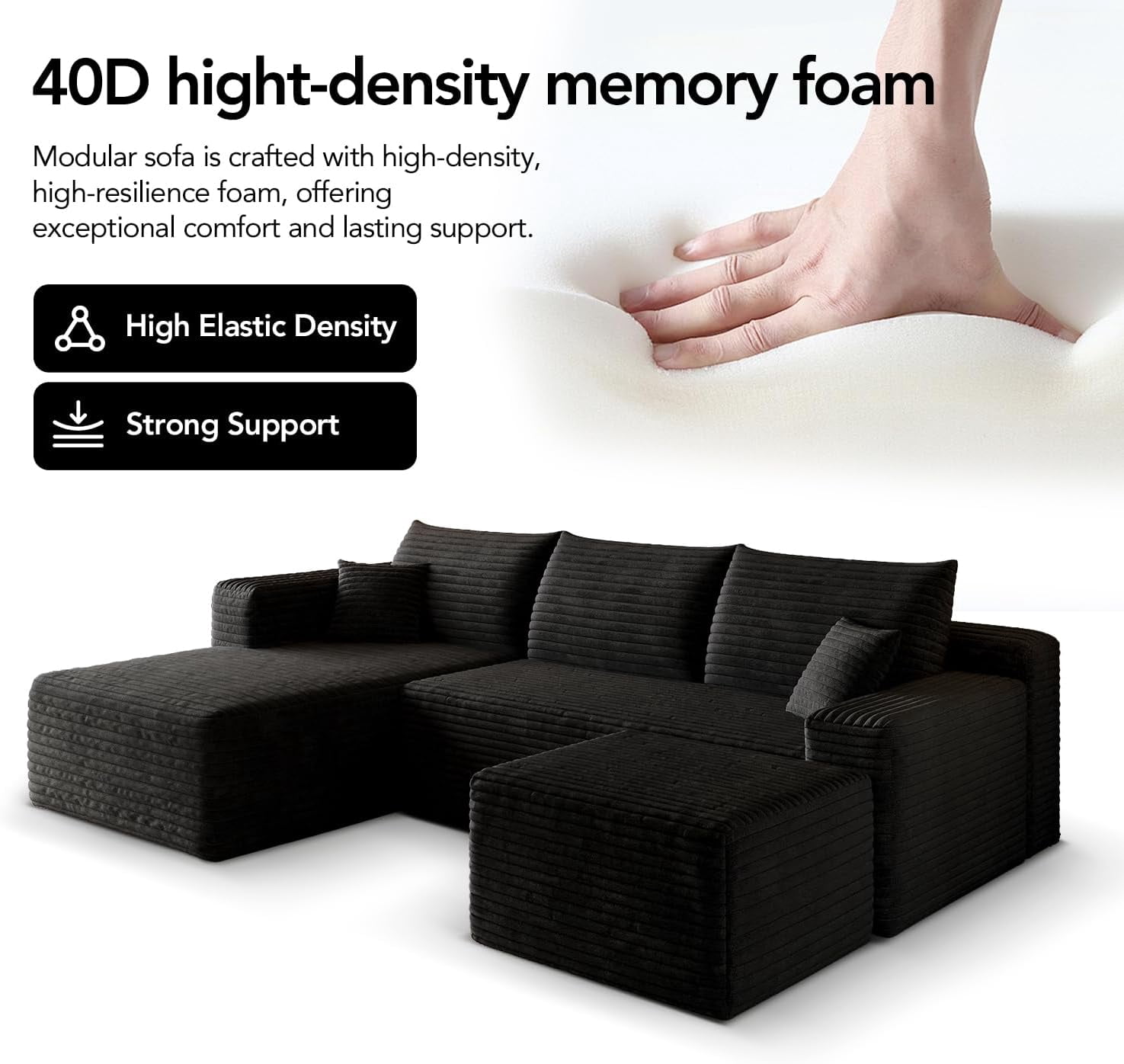 103" Cloud Sectional Sofa, Modern L Shaped Deep Seat Couch, Plush Corduroy Upholstered Sofa No Assembly, Living Room