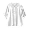 thumbnail image 4 of Women's Long Sleeve T-shirt 3/4 Sleeve Linen Shirts For Women 2025 Cotton Summer Retro Embroidered Boho Tops Casual Trendy Vacation Blouse,White Women's Long sleeve T-shirt XXL, 4 of 6