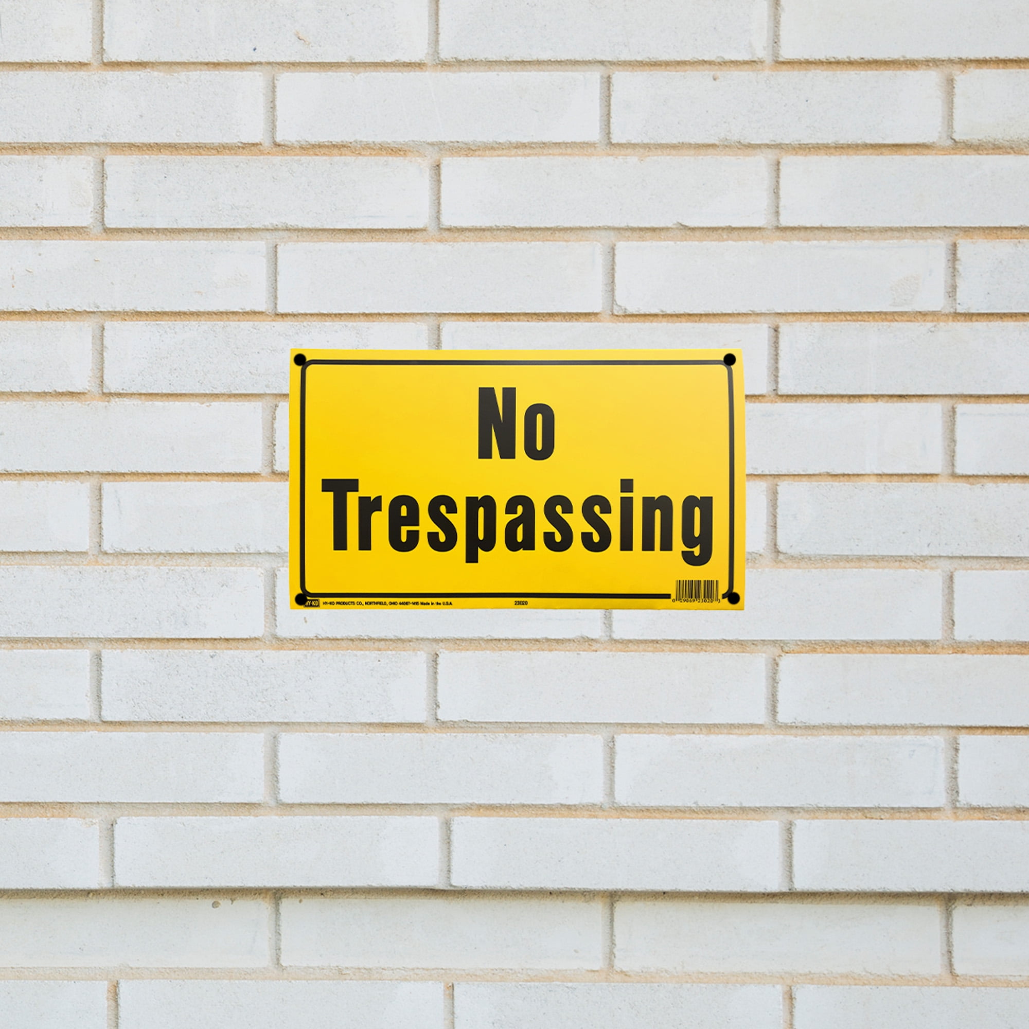 HY-KO 8 x 14 inch Plastic No Trespassing Sign, Bright Yellow, 1 Each