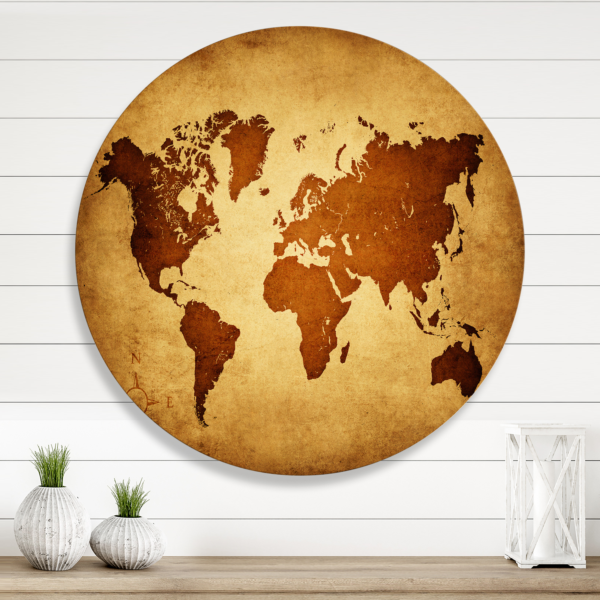 Designart 'Ancient World Map VI' Vintage Circle Metal Wall Art 23x23 - Disc of 23