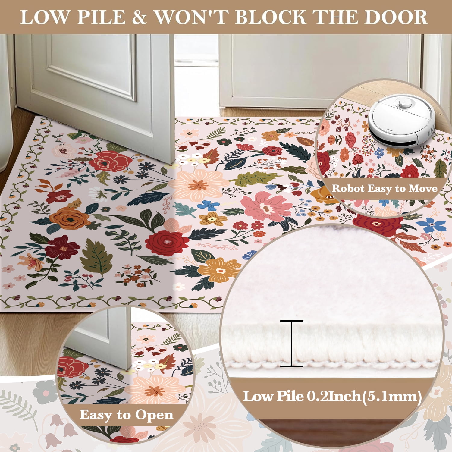 Sanmadrola Area Rugs for Living Room Rug 5x7 Machine Washable Non Slip Floral Vintage Low Pile Large Rugs for Living Room, Bedroom, Farmhouse, Dining Room,Kitchen Entryway Bathroom Office