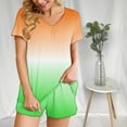 thumbnail image 6 of Fashion 2 Piece Sets for Women Summer Plus Size Gradient Casual Home Two-piece V-neck Top With Pocket Shorts Set, 6 of 6