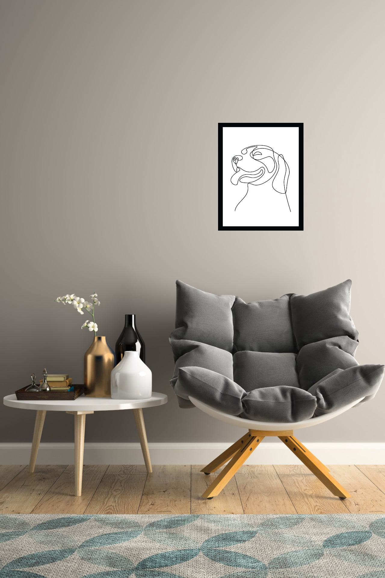 Venice Beach Collection's Happy Dog Line Art 14x18 Framed Print