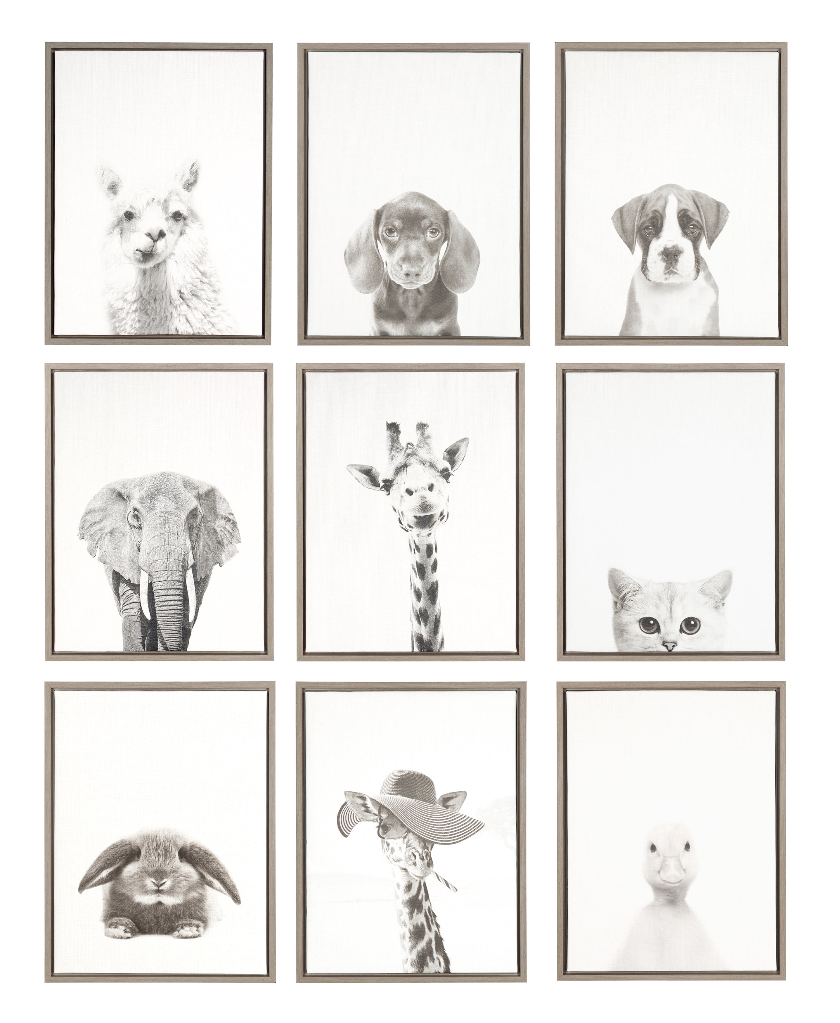 Kate and Laurel Sylvie Elephant Black and White Portrait Framed Canvas Wall Art by Simon Te Tai, 18x24 Gray