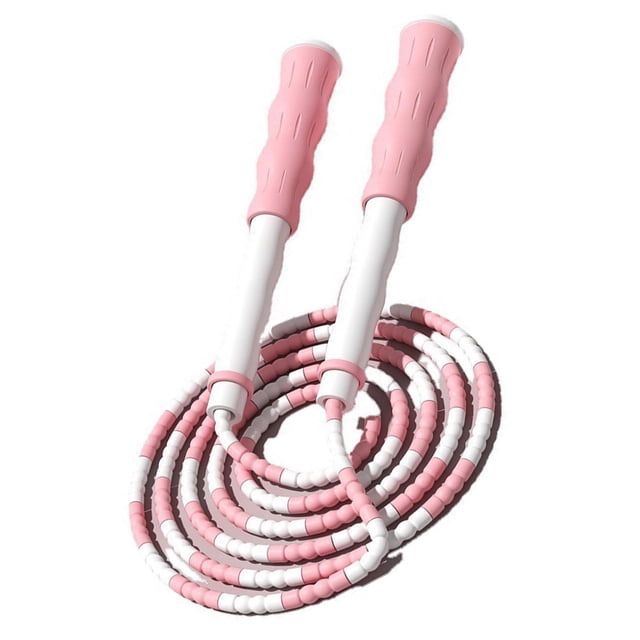 Cuerda para saltar segmentada, ajustable, desenredada, con cuentas, flexible, de plástico PP, para niños, color rosa