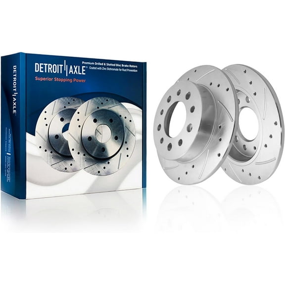 Detroit Axle - Rear Brake Rotors for Hyundai 2003-2008 Tiburon, 2004 2005 2006 2007 Replacement Drilled and Slotted Disc Brake Rotors : 10.16" inch Rotor