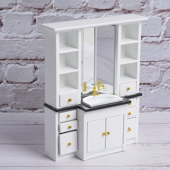 Tebru Miniature Bathroom Basin Wooden Dollhouse Furniture, White, 6.69 x 5.51 x 1.97 Inches