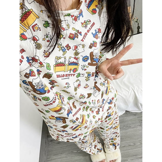 Pijama de Hello Kitty estilo japonés estilo Instagram, pantalones de manga larga para mujer, ropa de casa para estudiantes con dibujos animados de primavera y otoño