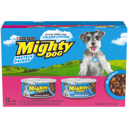 Purina Mighty Dog Small Breed Gravy Wet Dog Food Variety Pack, Porterhouse Steak & Tenderloin Tips Flavors - (12) 5.5 oz. (Best Wet Dog Food For Small Breeds)
