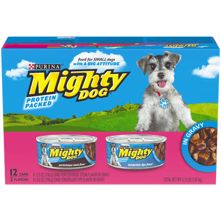 Bloodhound Dog Breed - Purina Mighty Dog Small Breed Gravy Wet Dog Food Variety Pack, Porterhouse Steak & Tenderloin Tips Flavors - (12) 5.5 oz. Cans