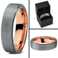 thumbnail image 3 of Tungsten Wedding Band Ring 4mm for Men Women Black & 18K Rose Gold Plated Pipe Cut Brushed Polished Lifetime Guarantee, 3 of 4