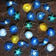 10ft 30LEDs Ocean Beach Nautical String Lights Marine Life Seashell Seahorse Conch Waterproof Decorative Lights Battery Operated with Remote for Beach Bedroom Holiday