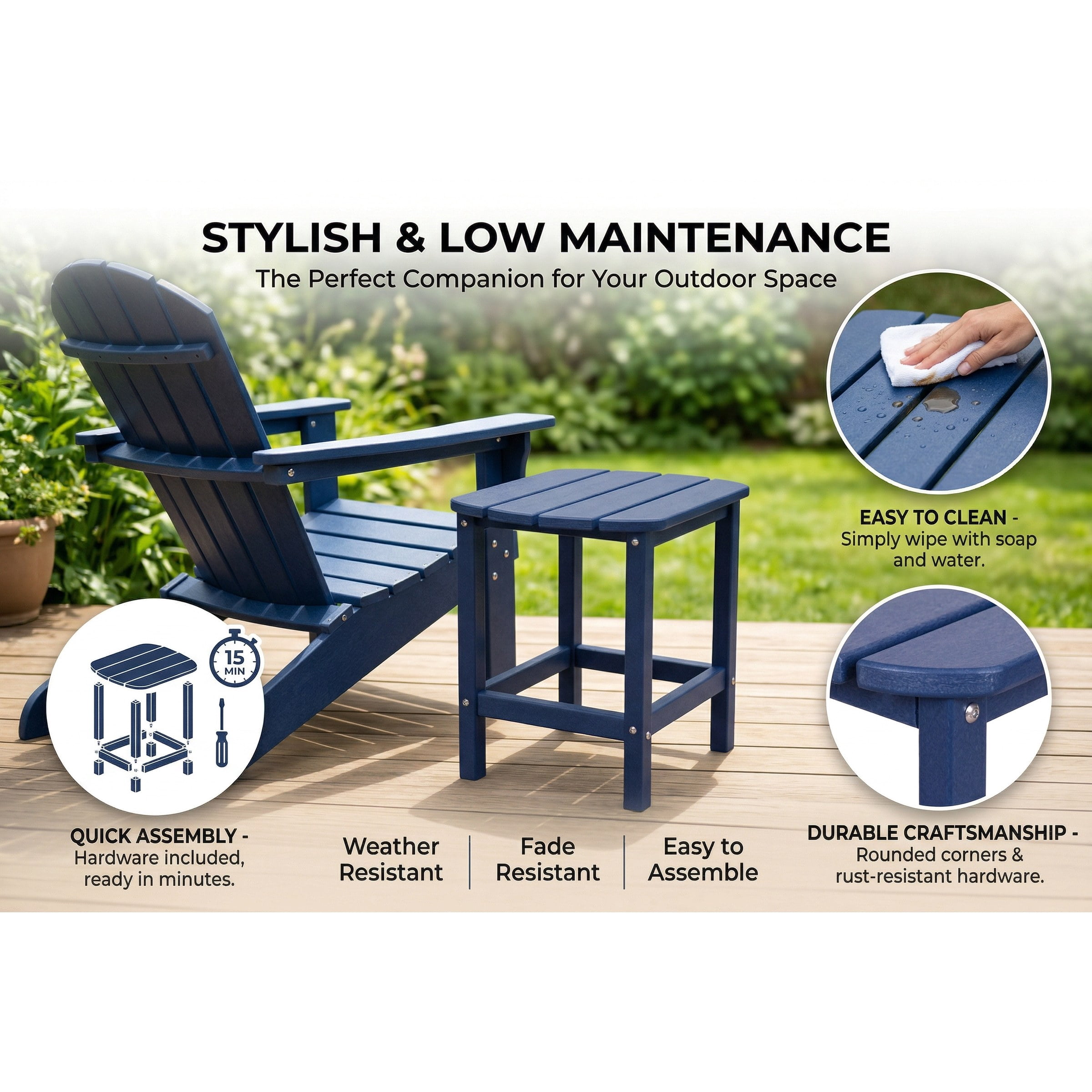 Outdoor Side Table, Patio Side Table, HDPE End Tables for Backyard Pool Porch Garden Lawn