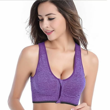 Wireless Front Close Bra - Noroomaknet Womens Sport Bra for Women,Womens Seamless Front Close Sport Bra Active Gym Yoga Workout Wireless Zip Front Mesh Racerback,Purple