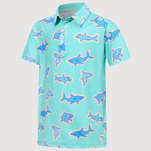 Gyujnb Boys Sea Animal Print Short Sleeve Collared Casual Comfortable Tee Top (Little Boys, Big Boys),11-12 Years