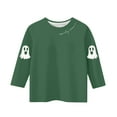 thumbnail image 4 of MKOSPLRT T-Shirts d'Halloween pour Enfants 3-12 Ans Garçons Filles Manches 3/4 T-Shirts Graphiques Col Rond Coupe Ample Hauts Mignons Fantômes Citrouille T-Shirts, 4 of 4