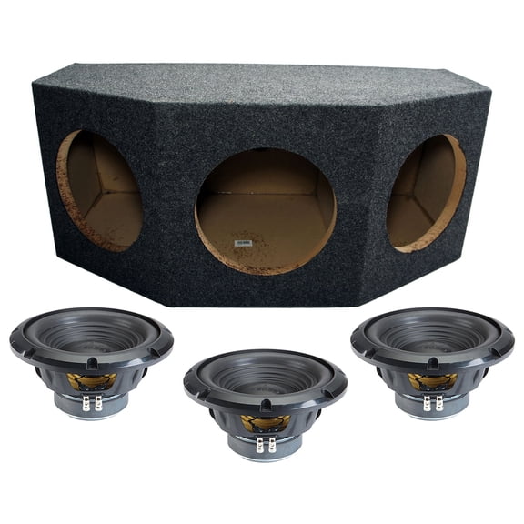 Alpine Rearfire Angle Sealed Triple 10" W10S4 Loaded Subwoofer Sub Box Enclosure 750W RMS 4 Ohm