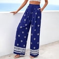 thumbnail image 3 of Tnhcen Women's Bohemian Print Drawstring Palazzo Pants, 100% Polyester Pre - Shrunk Bamboo Modal, Elastic Waist Beach Vacation Casual Wide Leg Trousers for Women S - 2XL, 3 of 8