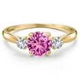 thumbnail image 3 of Gem Stone King 10K Yellow Gold Pink Created Sapphire and White Created Sapphire 3-Stone Ring for Women | 1.26 Cttw | Round 6MM | Gemstone September Birthstone | Size 8, 3 of 6