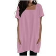 thumbnail image 2 of Fglymey Womens Summer Solid Color Square Neck Short Sleeve Dress With Pockets - Casual Athleisure Tee​​ Pink 2XL, 2 of 7