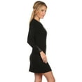 thumbnail image 3 of Women's Black Knit Long Sleeve Round Neck Tunic Top Mini Dress, 3 of 5
