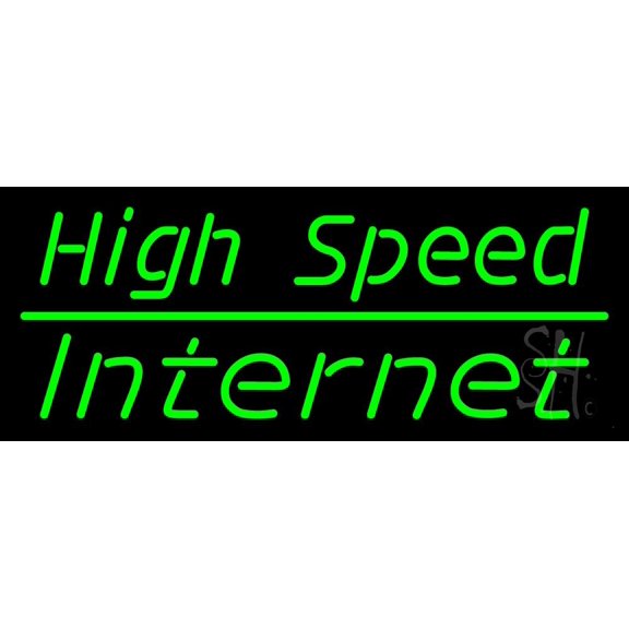 Green High Speed Internet LED Neon Sign 13 x 32 - inches, Clear Edge Cut Acrylic Backing, with Dimmer - Bright and Premium built indoor LED Neon Sign for Computer & Electronics store decor.