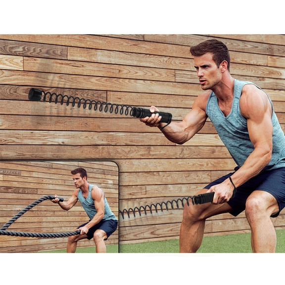 Cordless Battle Rope - Strength & Physical Fitness Training Device, Portable Home Gym Equipment, Durable Non-Slip Handles, Full-Body Workout Tool for Indoor & Outdoor Exercise, 19.69in, Gray