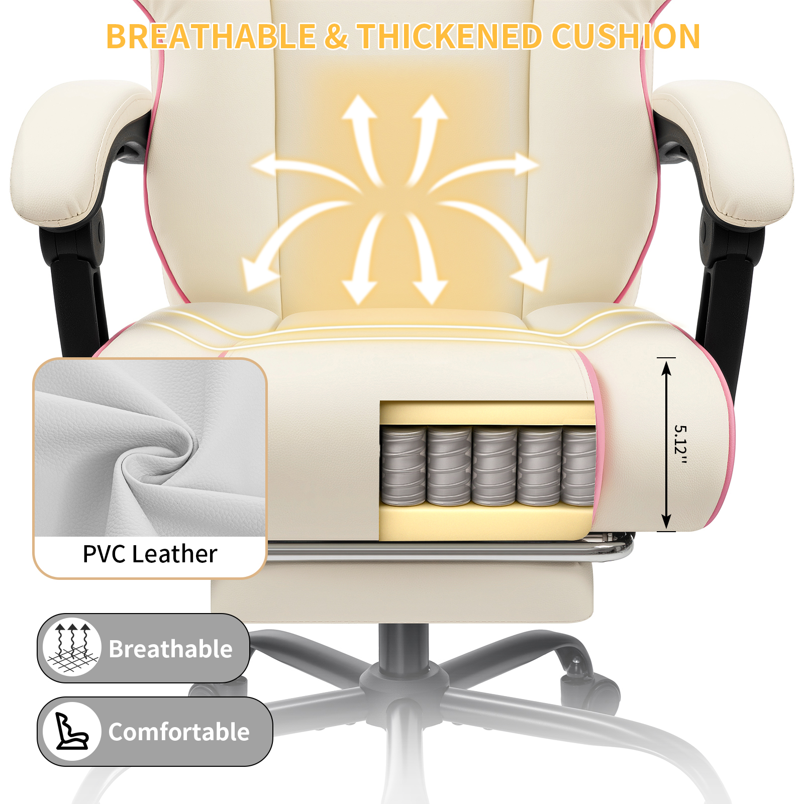 HOFFREE Executive Office Chair with Footrest White Computer Chair with Arms for Home Room and Study Leather Desk Chair with Adjustable Headrest for Teens