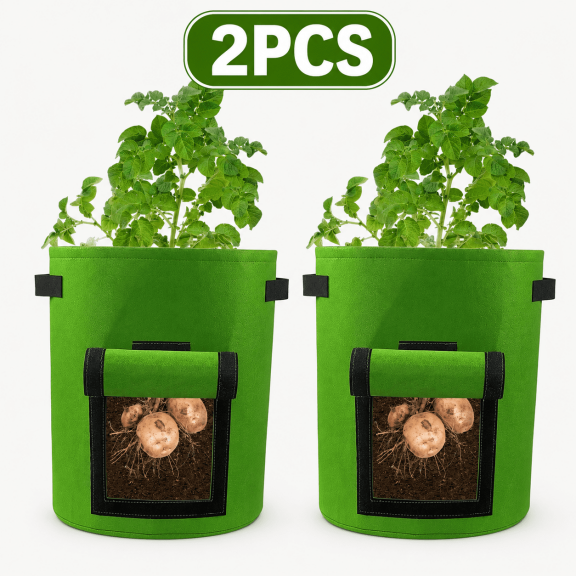Potato Grow Bags 10 Gallon 2-Pack, Fabric Planters with Harvest Window for Root Vegetables