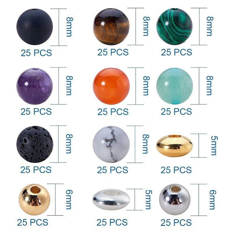 Natural Gemstone Beads Brass Spacers Beads with Strong Stretchy Beading Elastic Wire Iron Big Eye Beading Needle 8mm Hole: 1mm