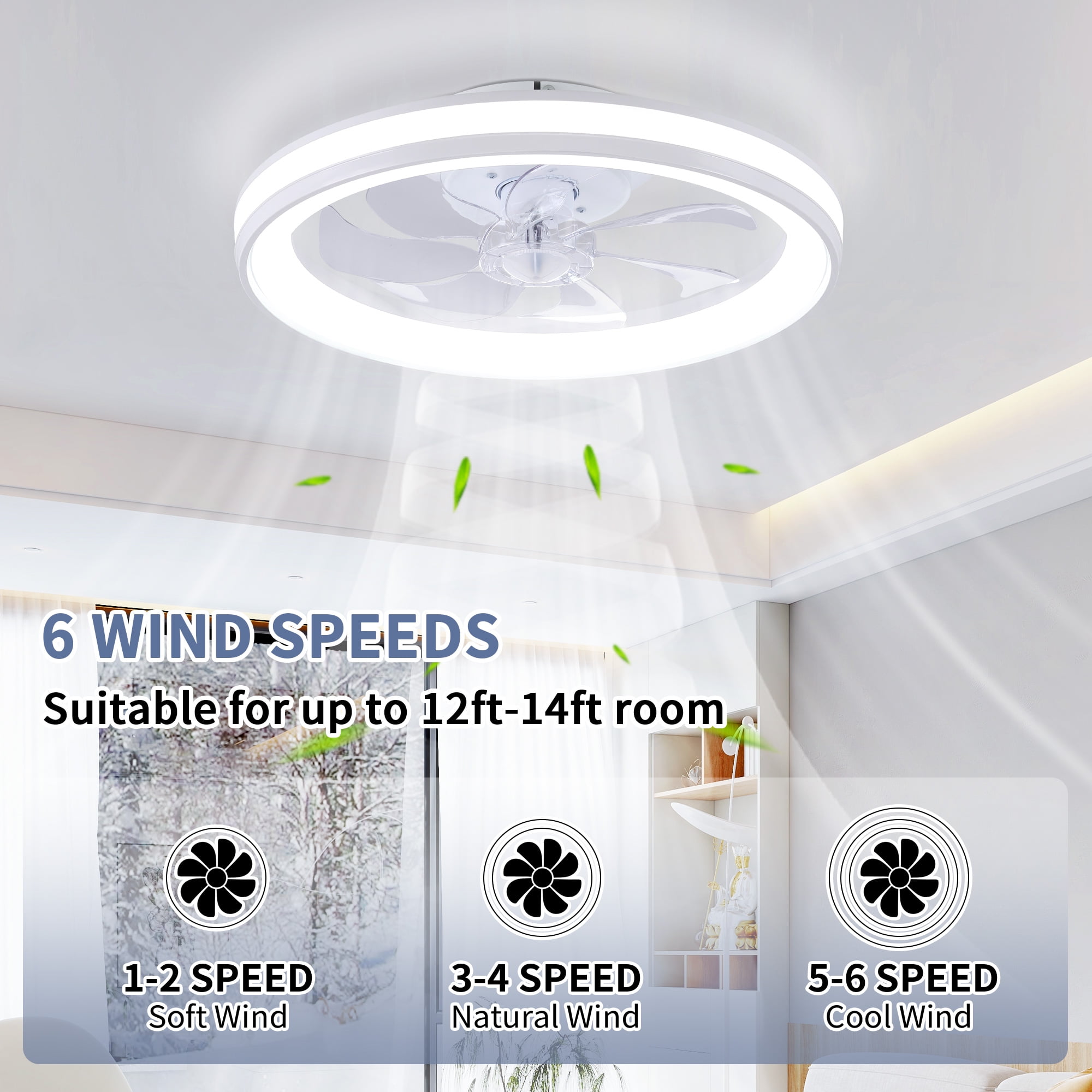 AGTANA 20'' Bladeless Ceiling Fans with Lights, Remote & APP Control, 3 Colors Dimmable, 6-Speeds