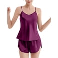 thumbnail image 3 of Deago Women V Neck Sexy Lingerie Satin Sleepwear Pajamas 2 Piece Cami Shorts Set Nightwear (Purple, S), 3 of 8