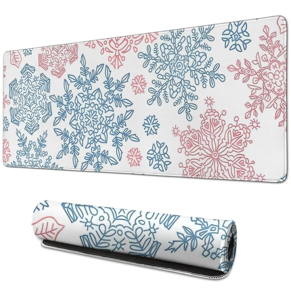 Long Mouse Pads for Desk,Blue and Pink Christmas Snowflake Desk Mats on Top Of Desks, Desk Mouse Pad Extra Large with 3mm Non-Slip Base and Stitched Edge for Gaming,Work,Home 31.5x11.8in