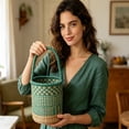 thumbnail image 2 of Green Handwoven Seagrass Basket with Handle for Storage Home Organizing, 15X5.5In, 1Pcs, 2 of 4