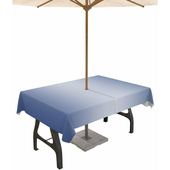 Navy Blue Ombre Outdoor Rectangle Tablecloth with Umbrella Hole and Zipper, Blue Color Gradient Waterproof Table Cover, Farmhouse Washable Patio Tablecloths for Party Picnic, 60"x102"