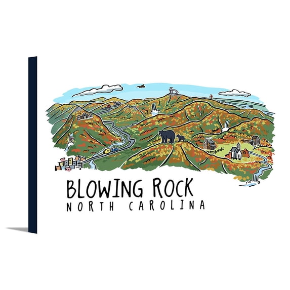 Blowing Rock, North Carolina - Line Drawing - Lantern Press Artwork (36x24 Gallery Wrapped Stretched Canvas)