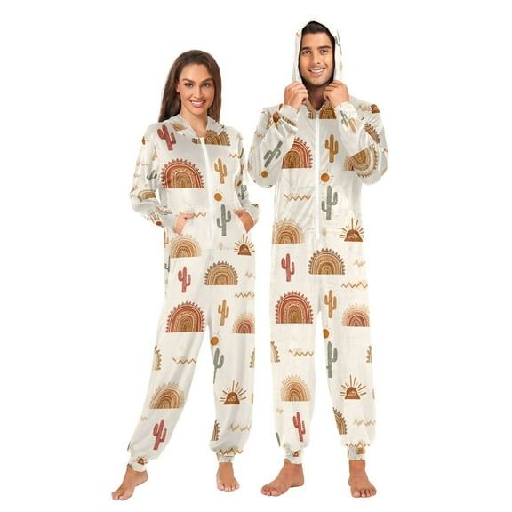 Adult Christmas Onesie Seamless Repeating Pattern Zipper One-Piece Pajamas Unisex with Pockets