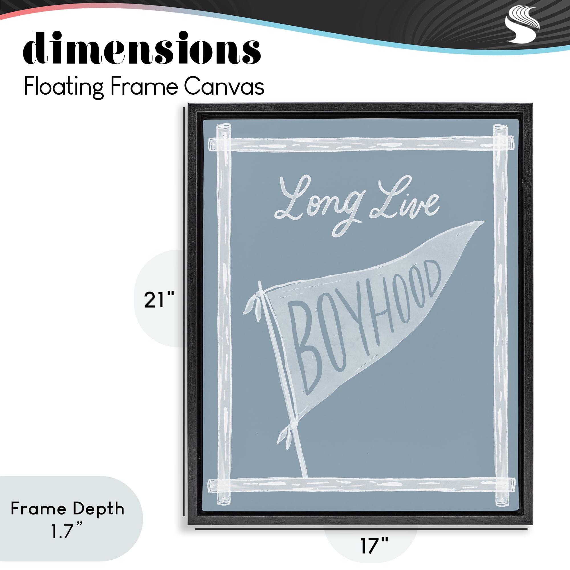 Stupell Industries Long Live Boyhood with Border Black Framed Floater Canvas Wall Art, design by Cherrywood Lane