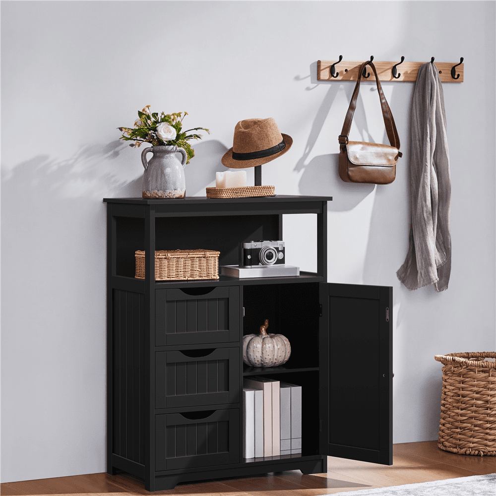 Alden Design 35.5" Height Bathroom Floor Cabinet with 1 Door and 3 Drawers, Black
