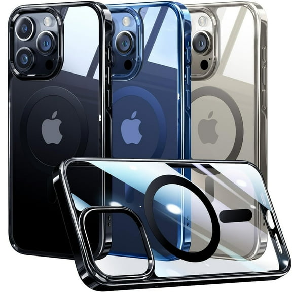Dteck Official Color Match for iPhone 15 Pro Max Case, Compatible with MagSafe, Non-Yellowing Clear Plating Bumper Shockproof Strong Magnetic Cover for iPhone 15 Pro Max,Black