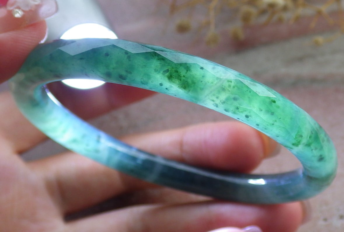 Green Natural A JADE Jadeite Dia Cut Circle Bangle Bracelet 58 mm 682712 TN