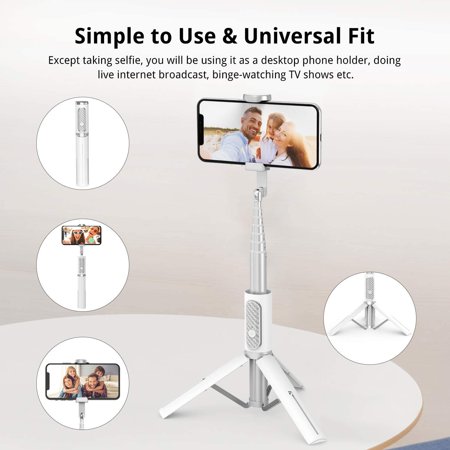 ATUMTEK Bluetooth Selfie Stick Tripod, Extendable 3 in 1 Aluminum Selfie Stick with Wireless Remote and Tripod Stand 270 Rotation for iPhone Pro/XS Max/XS/XR/X, Samsung and Smartphone White