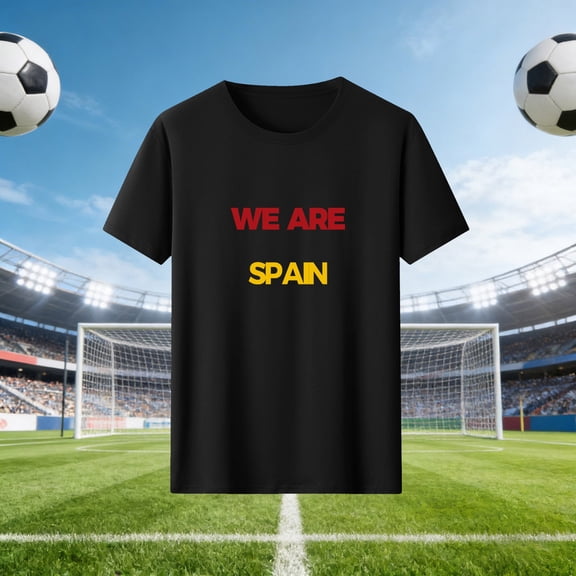 Nmnitkp Womens Tops We Are Spain Football Fan T-Shirt, Crew Neck Short Sleeve Casual Graphic Top, Multiple Colors Black,S