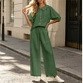 thumbnail image 6 of Zynoxe Summer Outfits for Women Stylish Collared Button Down 3/4 Sleeve Tops Drawstring Waist Pants Suit Plus Size Casual Solid Color Womens Two Piece Sets Breathable Lounge Set With Pockets 3XL, 6 of 8