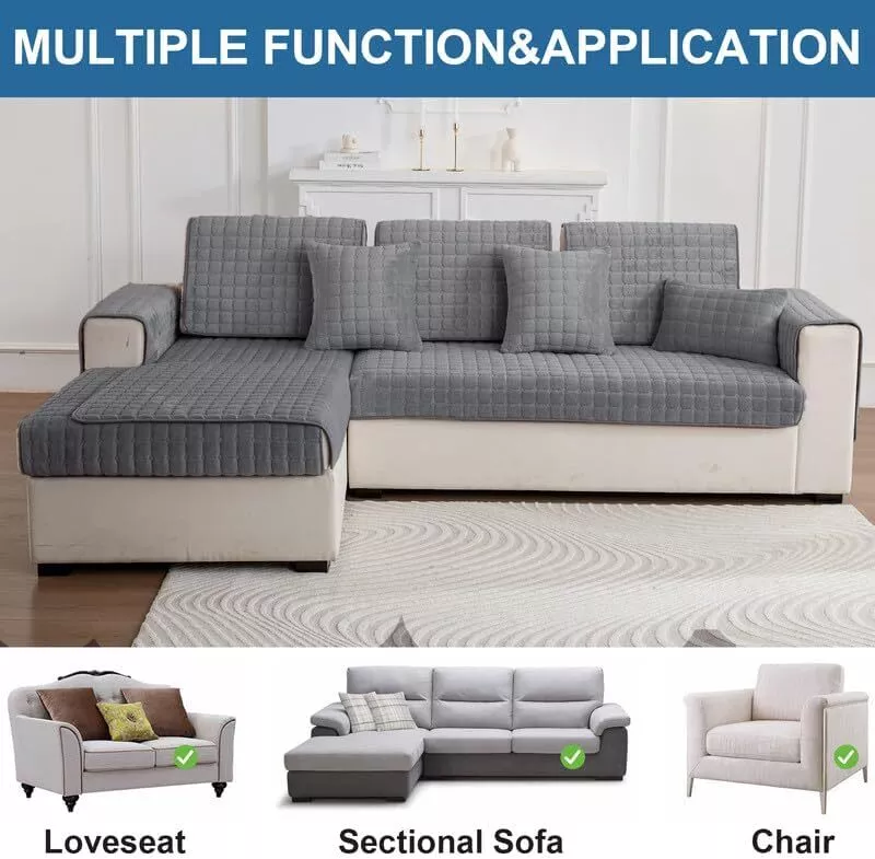 CJC Anti-Slip Sofa Slipcover Sectional Couch Pad for Kids Pets Soft Protection Velvet Sofa Covers for 3 Cushion Couch Loveseat Recliner L Shaped (1 Pcs)