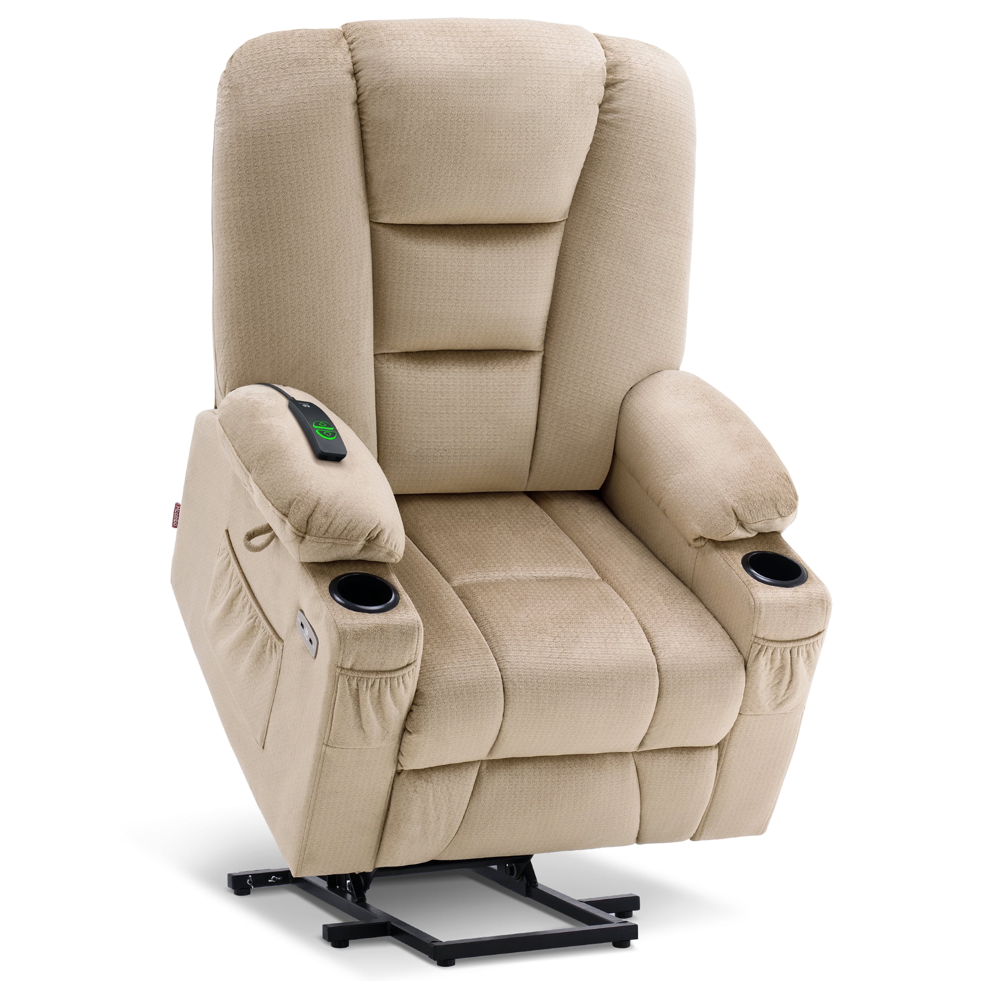 MCombo Large Power Lift Recliner Chair Sofa with Massage and Heat for Elderly People, Extended Footrest, Hand Remote Control, Cup Holders, USB Ports, Fabric 7549 (Large, Beige)