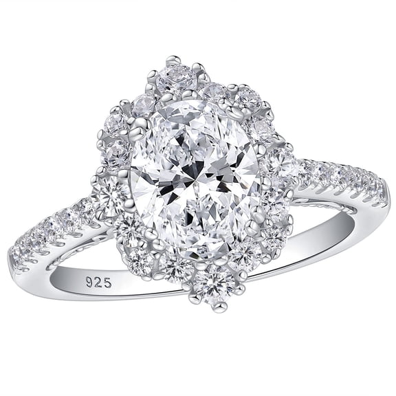 SHELOVES 2.7 Ct Oval Cut Engagement Ring for Women AAAAA Cubic Zirconia Floral Halo 925 Sterling Silver Size 7
